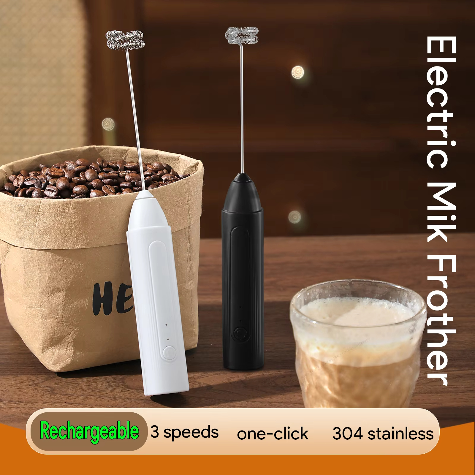 Kitchen Gadgets Electric - Wireless Charging Electric Milk Bubbler 3-Speed